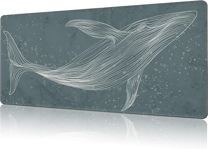 NIYLYNSYN Mouse Pad Large Hand Drawn Whale Non-Slip Gaming Desk Mat with Stitched Edge Laptop Keyboard Desk Pad for Work Home Gaming (35.4 x 15.7 Inches)