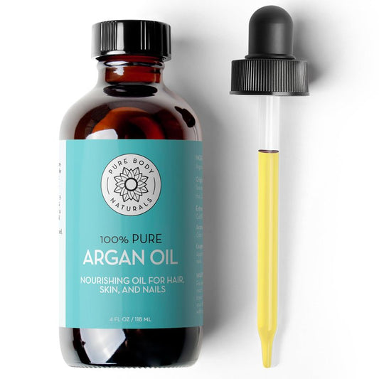 Pure Body Naturals Argan Oil for Skin and Face - 4 fl oz Cold Pressed, Light, Non-Greasy, Nourishing Pure Argan Oil for Hair - Aceite de Argan