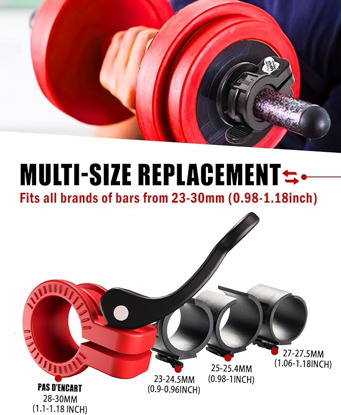 ZY-HUAN Mini Pro Barbell Clips 1 inch I Multi-Size Adjustable Barbell Collar I 1 inch Barbell ClampsIQuick Release Weight Clips Pair of Locking for Dumbbell Bar(RED+Black)