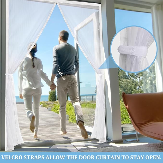 Amzjjle Magnetic Screen Door - Self Sealing, Heavy Duty, Hands Free Mesh Partition Keeps Bugs Out Let Breeze in- Pet and Kid Friendly - Keep Open Feature (White, Fit Door Size 36 x 78 Inch)