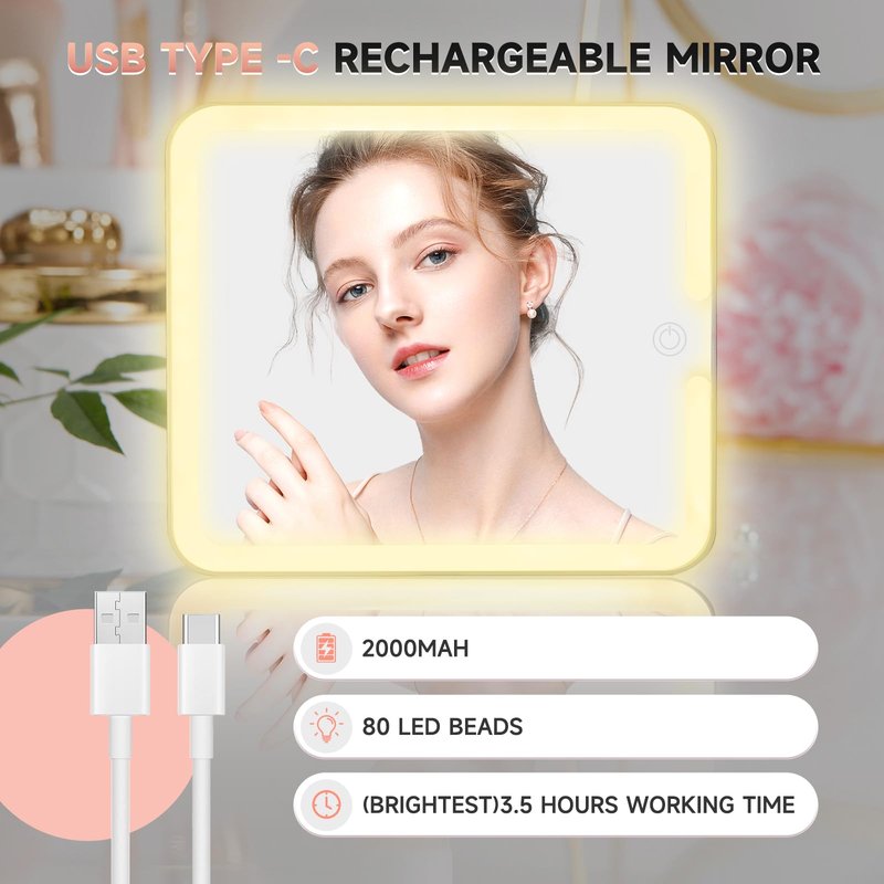 Leeora&Leekoo Makeup Box with Lighted Mirror,Portable Makeup Train Case Organizer (Off white)