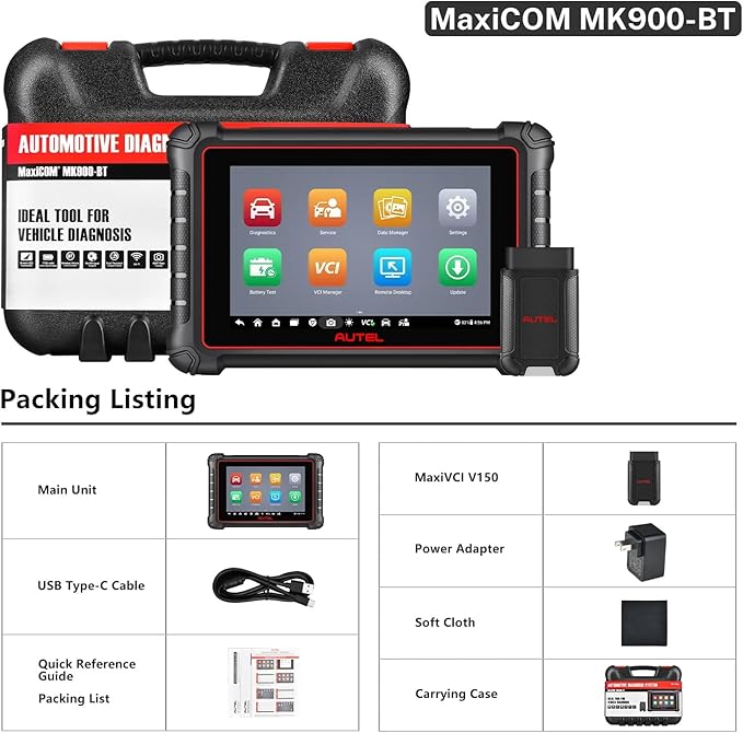 Autel Scanner MaxiCOM MK900BT, 2026 MK900-BT V2.0 Bidirectional Diagnostic Tool, 8in Up of MK900 MX900 MK808S MK808BT MX808S MK808Z, 3000+ Active Tests, 40+ Service, CAN-FD&DOIP, All System, FCA 11 OS