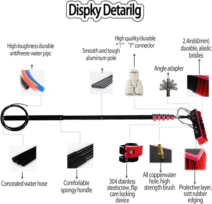 Roof Cleaning Tools,Window Cleaner Kit, Solar Panel Cleaning Brush, with Water/Hose Fed Pole, Photovoltaic Panel Cleaning,Conservatory Roof Cleaner 35cm-7.2m/24FT