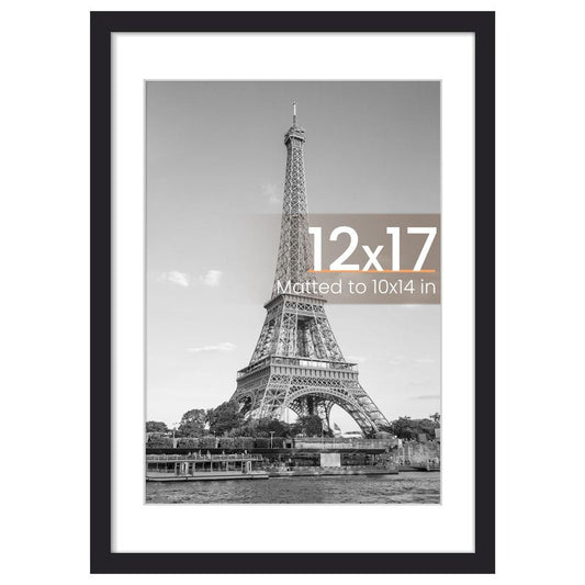 upsimples 12x17 Picture Frame, Display Pictures 10x14 with Mat or 12x17 Without, Wall Hanging Photo Frame, Black, 1 Pack