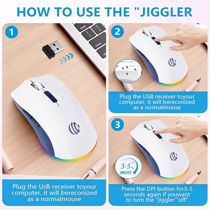 mobiproduct Bluetooth Mouse, Laptop Mouse, Wireless Rechargeable Mouse, 2-in-1 BT 5.2 + 2.4G Silent 1600DPI Mice with USB Receiver, One-Click Return Desktop, Mouse for Laptop, PC, Mac, iPad, White