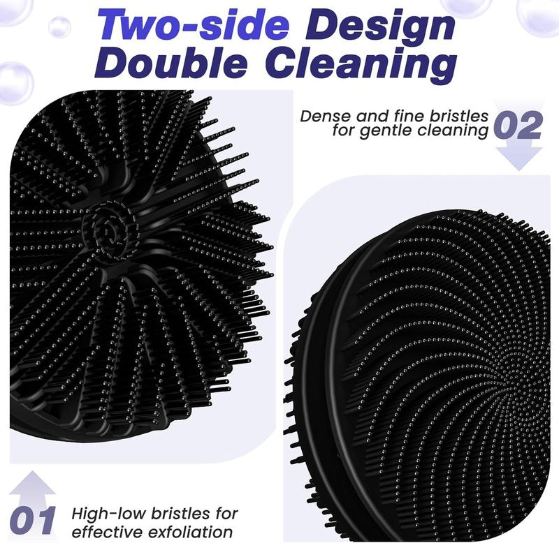 Silicone Back Scrubber Set - 8 PCS Body & Foot Cleaning Brushes | Scalp Massager & Shower Tools with 4 Hooks - Black