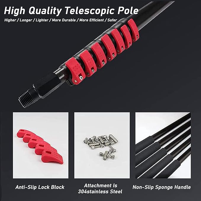 Window Cleaning Wand, Water Feeding Telescopic Brush for Pv Panel Cleaning - 12m/40ft, Roof Cleaning Tool Window Cleaner Kit,35cmbrushhead-6M/20FT,35cmbrushhead-10.8M/36FT
