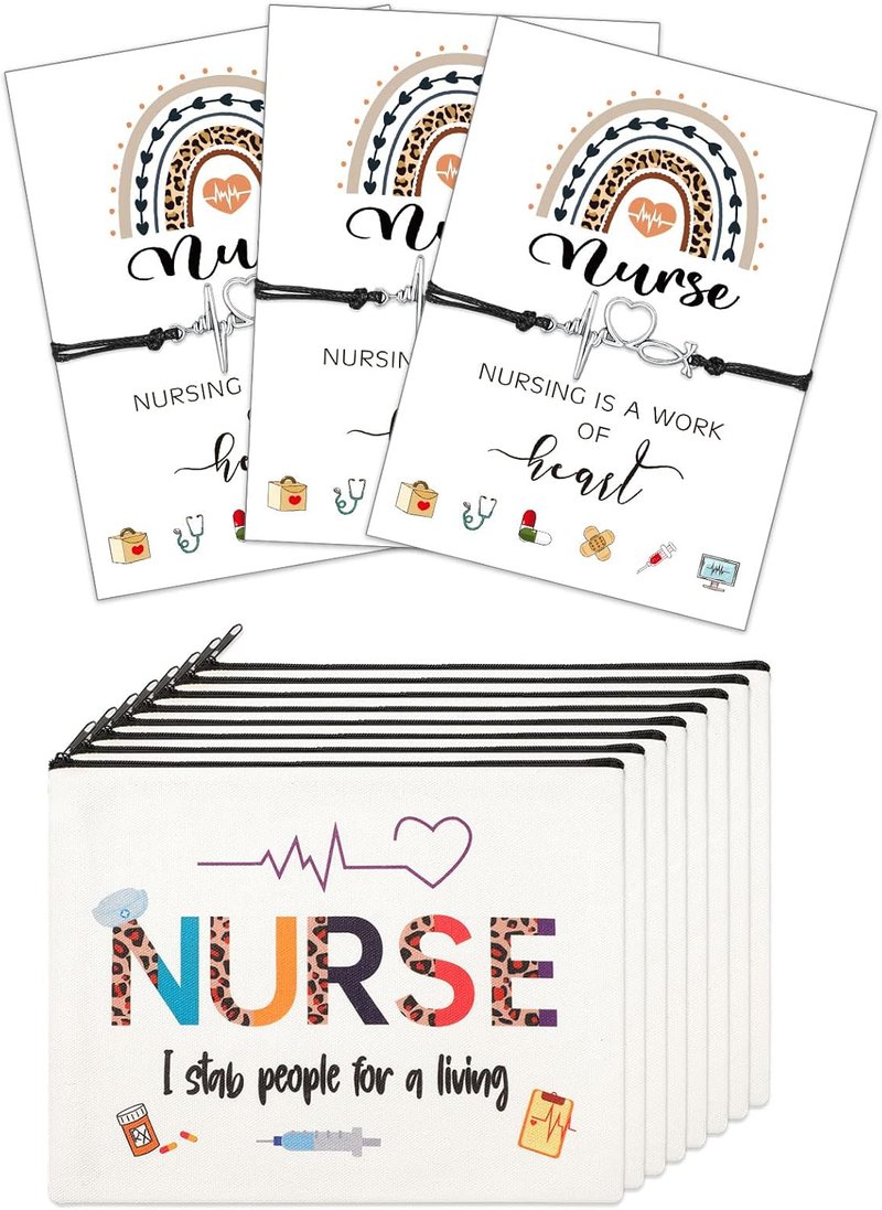 Nurse Appreciation Gift Set - 32 Pcs Canvas Makeup Bags & Blessing Card Bracelets | Perfect for Nurse Week & Christmas