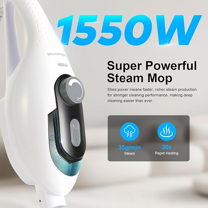 11-in-1 Steam Mop, 1550W Powerful Handheld Steam Cleaner, 260Â°F Multi-Functional Floor Steamer with 21.3FT Cord for Floors, Hardwood, Tiles, Grout, Windows, Kitchen, Bath, Adjustable (White)