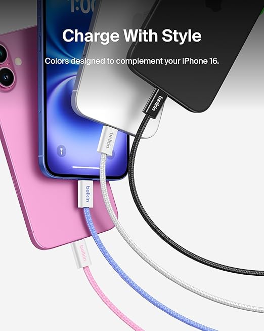 Belkin USB C to USB C Cable 2-Pack, 9.9ft, 60W - Type C Charger, iPhone Charger Cord, Soft, Braided, Flexible for iPhone 17, Galaxy S25, Pixel 10, Airpods, iPad Pro & More, Travel Essentials - Black