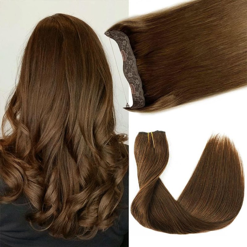14 Inch Hair Extensions - Light Blonde to 613 Blonde Straight Human Hair With Transparent Fish Line Invisible Hairpiece - Hidden Wire