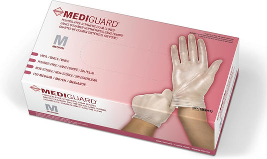 Medline MediGuard Vinyl Exam Gloves - Powder-Free, Disposable, Medium Size, 150 Count