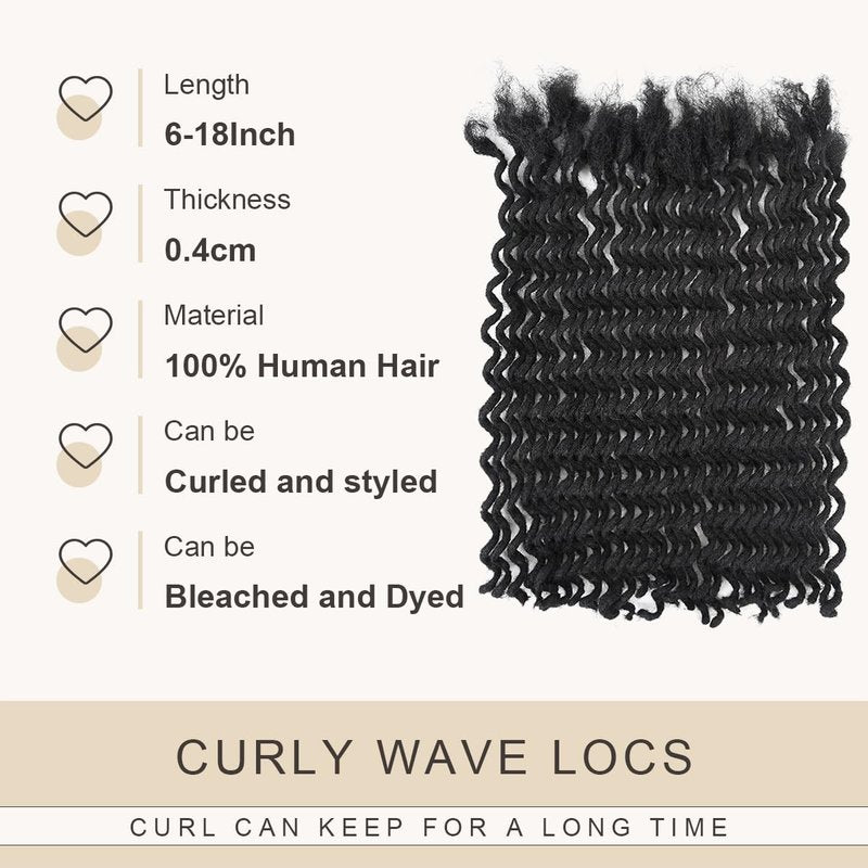 DAIXI Curly Wave Loc Extensions Human Hair, 100% Real Human Hair Dreadlock Extensions for Man/Women Handmade Permanent Dread Extensions Can Be Dyed Bleached Twisted (0.4cm, 1B, 6 Inch 20 Strands)