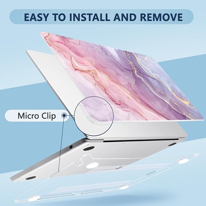 MecBevia Compatible with 2026 M5 MacBook Air 15 inch Case, 2026 2025-2023 M5 A3448 M4 A3241 M3 A3114 M2 A2941, Keyboard Cover, Screen Protector, Webcam Cover & Type-C OTG, Pink Marble