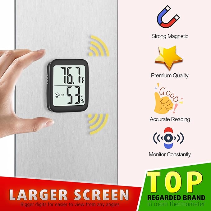 Antonki 2 Pack Room Thermometer for Home, Hygrometer Indoor Humidity Meter Gauge, Digital Temperature and Humidity Monitor Sensor for House, Terrarium, Incubator, Greenhouse - Battery Included