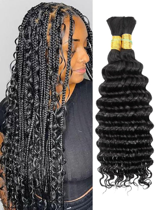 Human Braiding Hair Deep Wave Bulk Human Hair,1B Black No Weft Curly Braiding Hair Extensions for Boho Braids Wet and Wavy Braiding Human Hair Bundles(18inch,1B,100g)