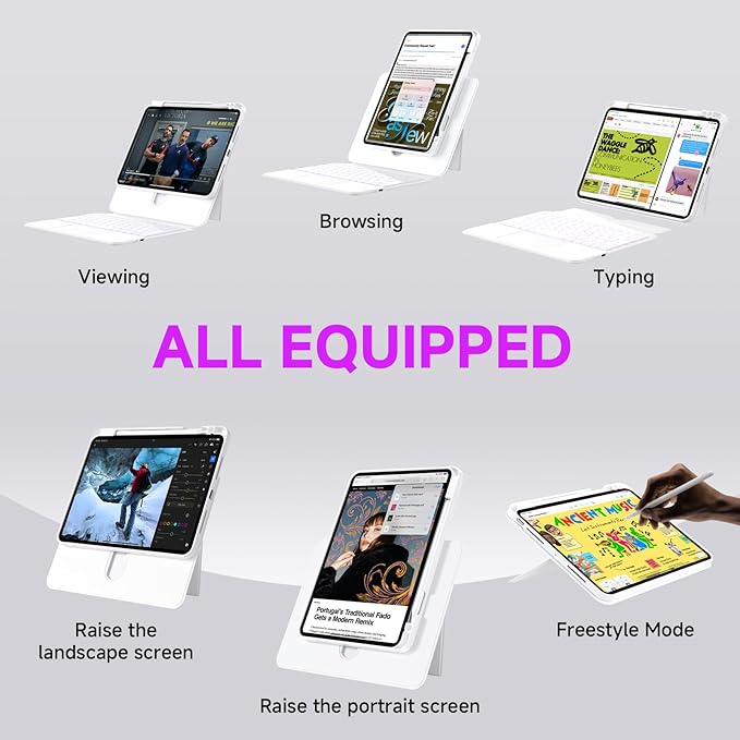 Tiaota for iPad Pro 11-inch (M4, 2024) Keyboard Case with Multi-Touch Trackpad, 360° Rotating Magnetic Stand, Detachable Protective Cover, Portrait & Raised Modes, 7-Color Backlight – White