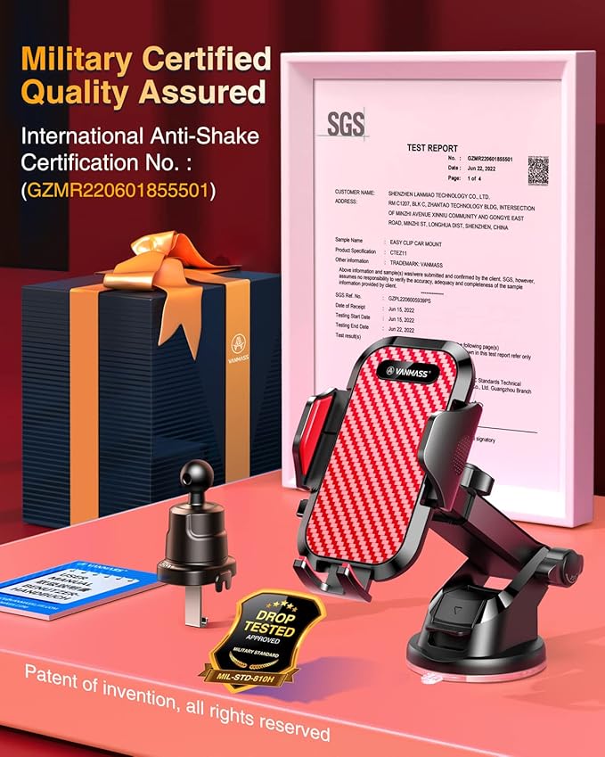 VANMASS Phone Holders for Your Car 2026 Ultimate Phone Mount Military-Grade Windshield Dashboard Vent【Newest Best Strongest】 Cell Phone Car Mount for iPhone 16 Pro Max 15 Samsung Android,Red