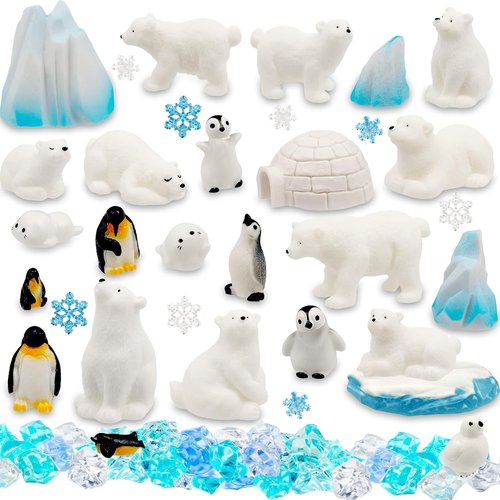 Bbiamsleep Mini Arctic Animal Figurines Set - 65 Pcs Polar Bear & Penguin for Christmas Decor