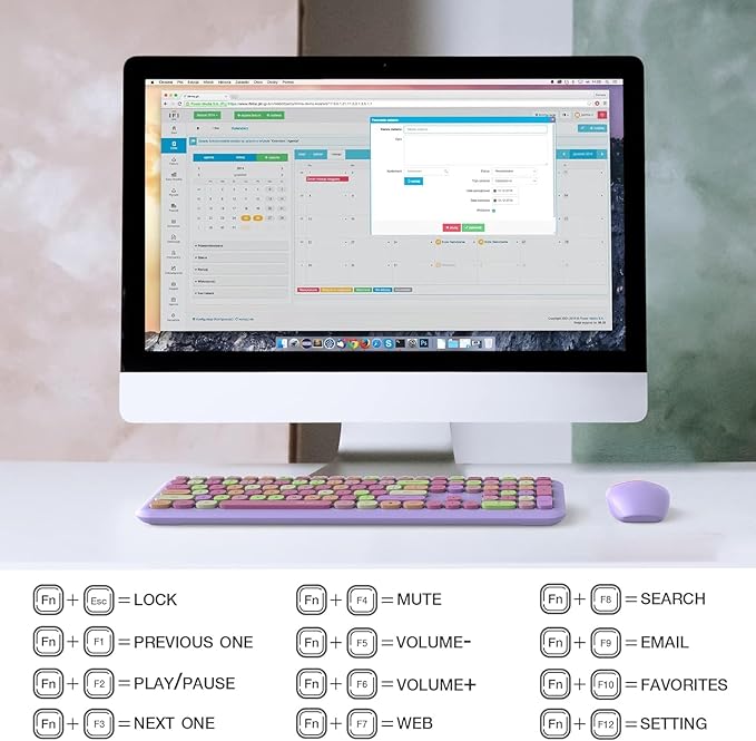 KNOWSQT Wireless Keyboard and Mouse Combo, Pale Purple Full-Sized 2.4G Silent Keycap Colorful Keyboards, USB Dongle Plug Play, Laptop, Windows, PC, Mac, Desktop