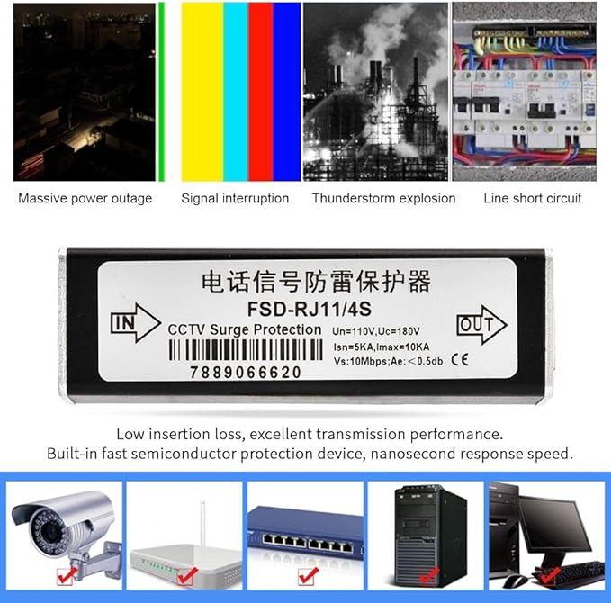 Cunyuer RJ11 Telephone Fax Protector, Lighting Thunder Arrester Device, Audio Telephone Protector Data Single Protector 110V