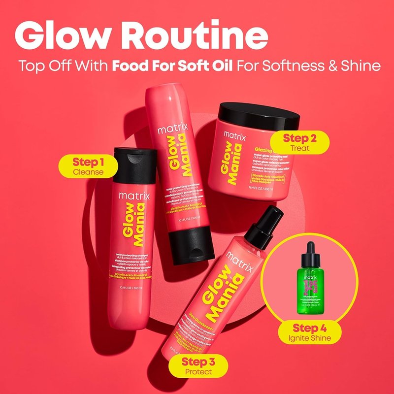 Matrix Glow Mania Super Gloss Mask - Protects Shine & Glow with Glycolic Acid & Rosehip Oil | For Dull & Color-Treated Hair