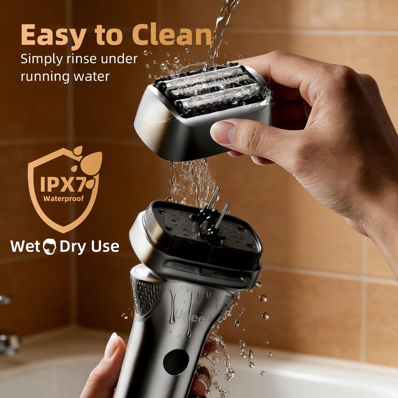 Ufree Electric Razor for Men, Foil Shaver with 2 Foil Heads, IPX7 Waterproof Electric Shaver, Wet Dry Cordless Razor, Chargeable&Portable Shavers for Men, Silver