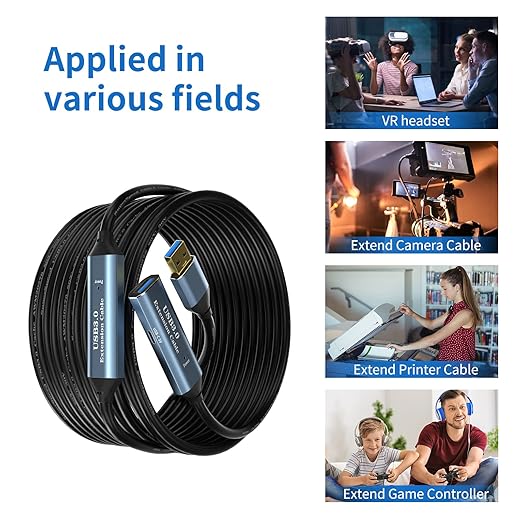 SSS·GRGB USB 3.0 Extension Cable 65FT Type A Male to Female Active Extender Cord with 3 Extension Chipsets Signal Booster and 1 USB-C Charging Port, for Webcam, PlayStation, Printer, Camera