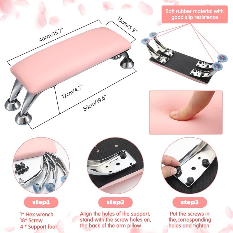 Nail Accessories Tool Set - Detachable Hand Rest Pillow & 50 Disposable Practice Sheets | Pink