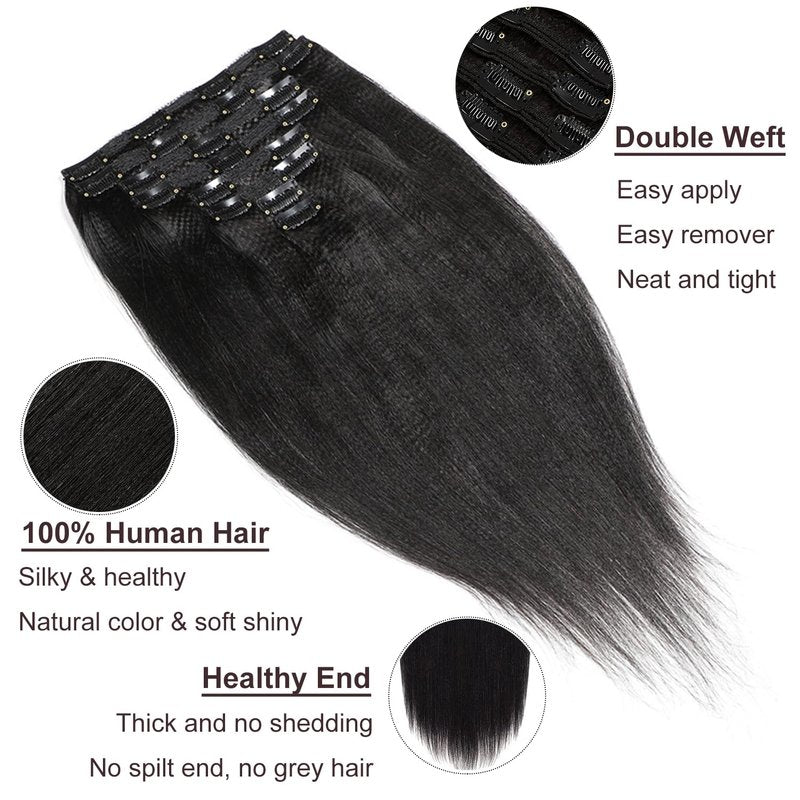 Clip ins Human Hair Remy Black Kinky Straight Clip in for Black Women Yaki Straight Clip in Hair