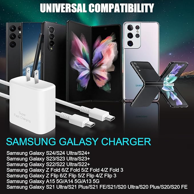 Super Fast Samsung Charger,45W Samsung Charger Fast Charging,2Pack Super Quick USB C Android Phone Charger 10FT Long Type C Charging Cord for SamsungGalaxy S26 Ultra/S26+/S25+/S24/S23 FE/S22+/S21/S20
