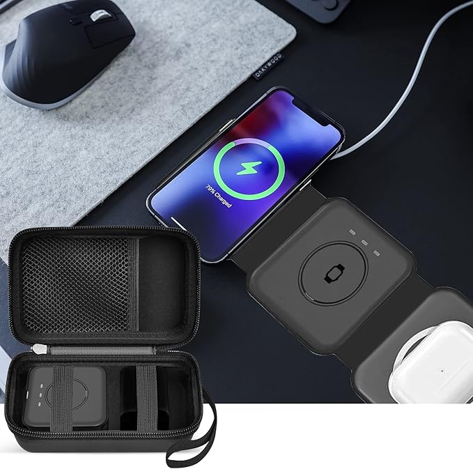 ANKHOH Travel Case for UCOMX for Nano/for Iseyyox/for LISEN/for RTOPS 3 in 1 Wireless Charger, Foldable Magnetic Charging Station Storage Holder Bag for Fast Charge Pad Cable -Box Only (Black)