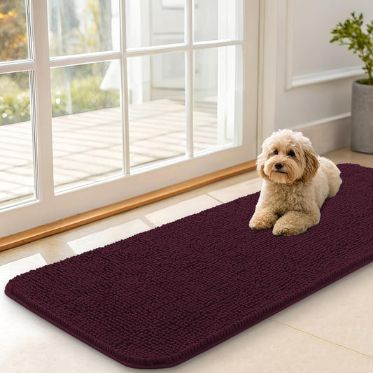 OLANLY Dog Door Mat - Absorbent Non-Slip Mud Mat for Indoor Use | Quick Dry Chenille, 47x17, Russet