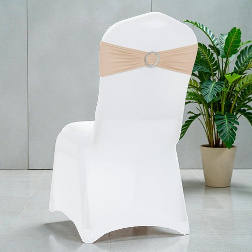 MDS Premium Spandex Chair Sashes - Stretchy Bow Covers with Buckle Slider | Pack of 100 - Champagne Gold