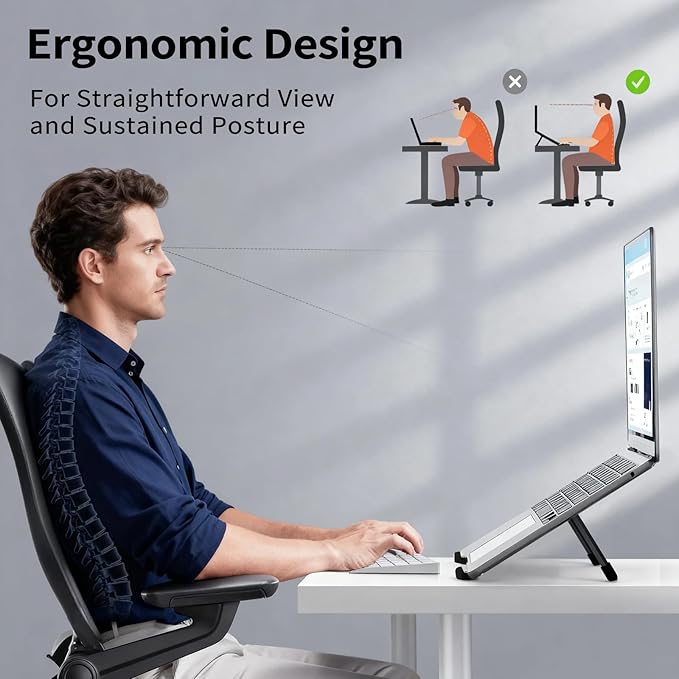 VECOFO Protable Laptop Stand for Desk,Foldable Laptop Riser Holder,Ventilated Cooling Notebook Mount Computer Stand for 10-15.6” Laptops,Tablets，Aluminum (Black)