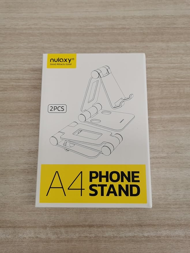 Nulaxy 2 Pack Fully Aluminum Dual Folding Cell Phone Stand, Adjustable Foldable Desktop Phone Holder for Desk Compatible with iPhone 17 16 15 14 13 12 11 Pro Max Xs Xr X 8, All Phones, Black & Silver