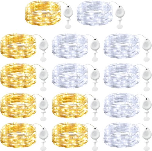 Brightown LED Fairy Lights - 14 Pack Warm White & White Battery Operated String Lights | 7ft Waterproof Silver Wire for DIY Decor