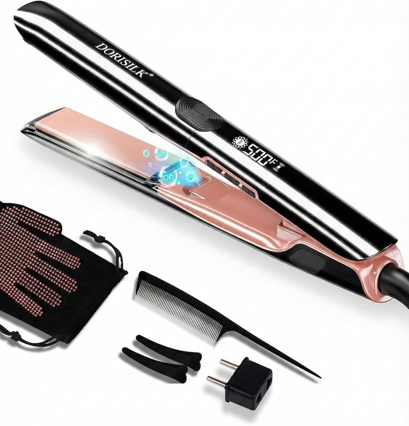 DORISILK 2-in-1 Hair Straightener & Curler - 500°F Fast Heating Ceramic Flat Iron | Travel Dual Voltage