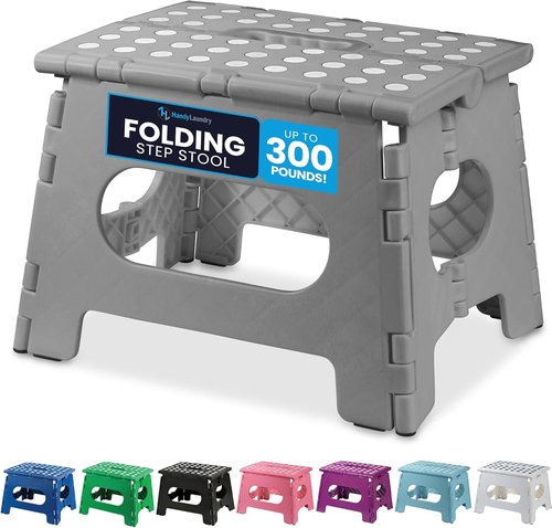 Handy Laundry Step Stool - Lightweight & Sturdy for Adults and Kids - Easy One-Flip Open - Grey, 9 Inch