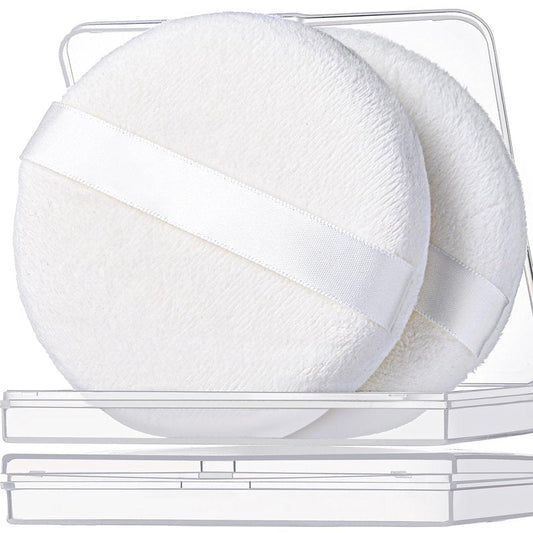 Teenitor 2pcs Powder Puff, 4.13 Inch Powder Puff for Body Powder, Body Powder Puff Large Powder Puff Loose Powder Puffs Soft Velour Body Powder Puff and Container White