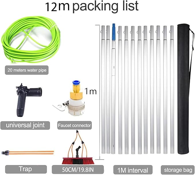 6 Meter / 20Feet Extending Telescopic Water Fed Home Windows Car Vans Brushs Wash Brush Cleanerï¼50cm Brush 6m Poleï¼