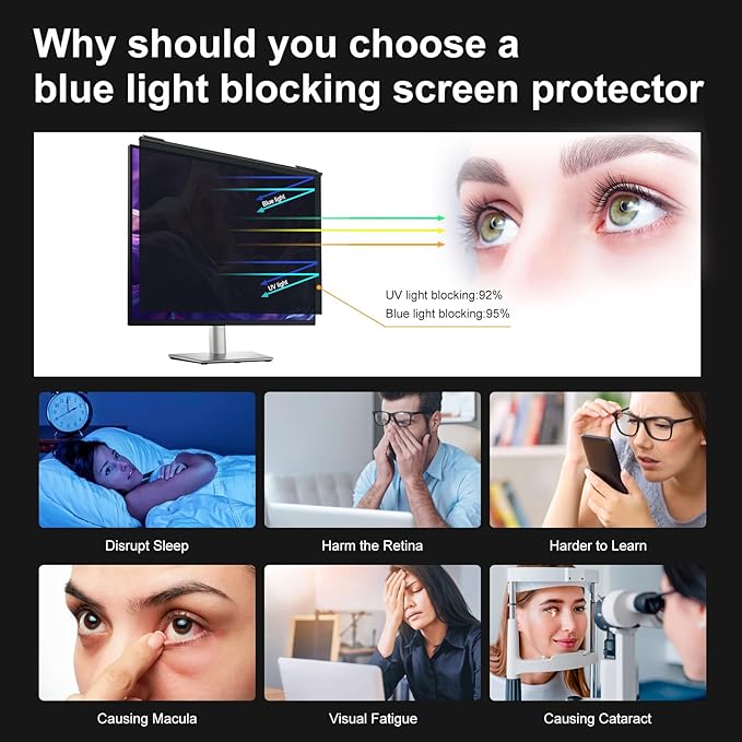 Hoktods Magnetic Computer Privacy Screen Filter 27 Inch, Removable Hanging Aluminum Alloy Privacy Shield for 16:9 Widescreen Monitor, Anti Spy Anti Scratch Anti Glare Blue Light Screen Guard