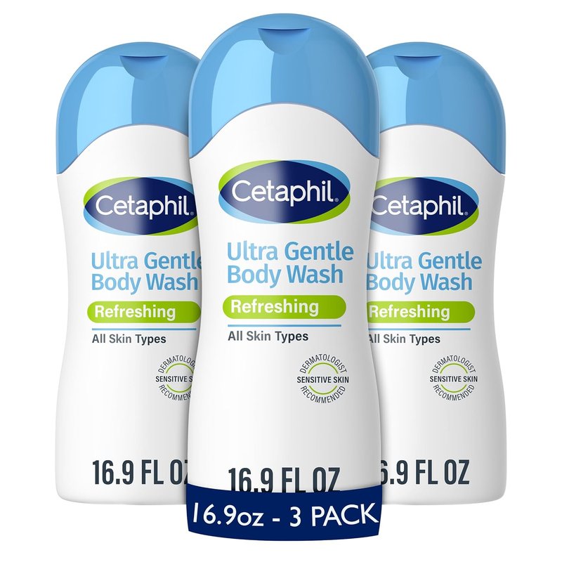 Cetaphil Ultra Gentle Body Wash - Refreshing Scent for Sensitive Skin | 16.9oz, Pack of 3 with Aloe Vera & Vitamin B5