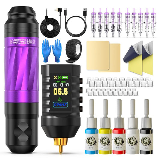 Wormhole Tattoo Gun 43pcs Tattoo Kit Wireless Tattoo Machine with Digital LED Display 1,800 mAh Battery Tattoo Cartridge Needles Tattoo Practice Pen Tattoo Supplies for Beginners WTK287 NEW