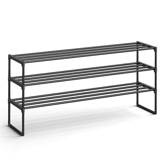 SONGMICS Shoe Rack, 3-Tier Shoe Organizer, Metal Storage Shelf, Upright or Upside Down, for 20-24 Pairs, Stackable, for Entryway, 11.8 x 46.1 x 21.7 Inches, Black ULSA033B01