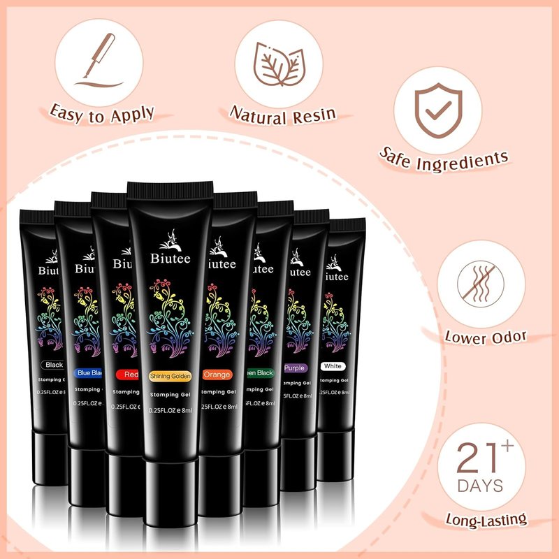 SEISSO Nail Stamping Polish Kit - 8 Colors, 4 Templates & Peel Off Tape for DIY Flower Art Design
