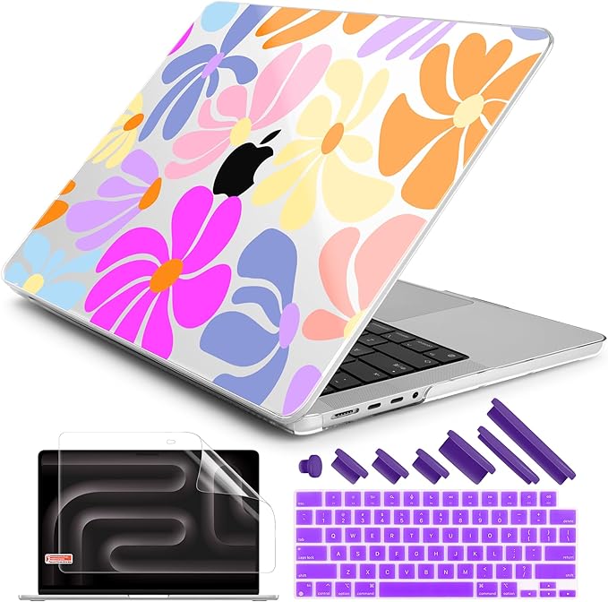 DONGKE Compatible with MacBook Pro 16 Inch Case (2026-2021 Release, M5 M4 M3 M2 M1 Pro/Max Chip), Plastic Hard Shell Cover with Keyboard Cover & Screen Protector for MacBook Pro 16", Power Florals