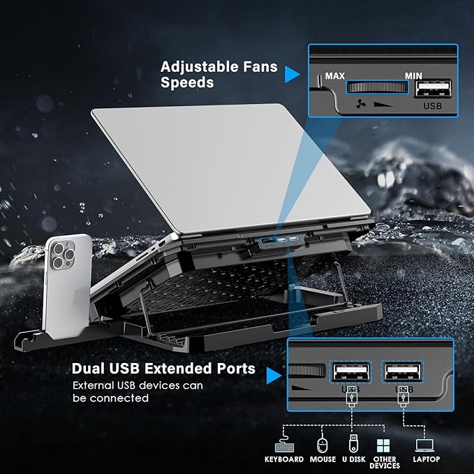 Laptop Cooling Pad, Laptop Cooler 6 Quiet Fans for 12"-17" Laptops