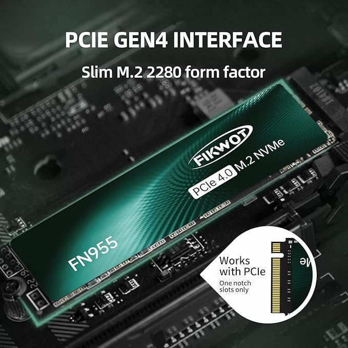 Fikwot FN955 4TB NVMe SSD M.2 2280 PCIe Gen4x4, Up to 7300MB/s, 3D NAND TLC Flash Internal Solid State Drive, Configure SLC Cache, Storage and Memory Expansion for PS5 Laptop Desktop