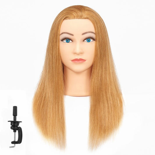 Mannequin Head 20"-22" 100% Human Hair Hairdresser Training Head Mannequin Doll Head Cosmetology Manikin Training Head Hair for Practice Cutting Braiding with Free Clamp Holder 92022W2714